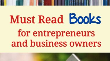 Bookshelf of must read books for business owners and entrepreneurs